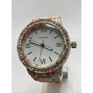 Vernier Ladies Floral White Watch Ladies Fashion New Battery!